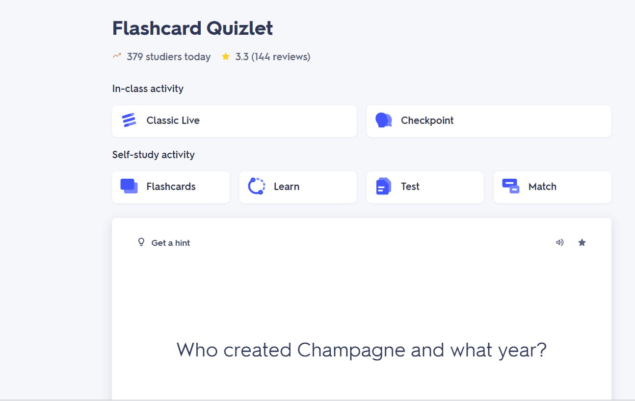 Quizlet Flashcards Example